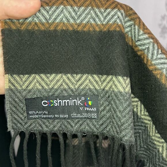 Cashmink V. Fraas Striped Chevron Fringe Scarf Made in Germany - Picture 4 of 4